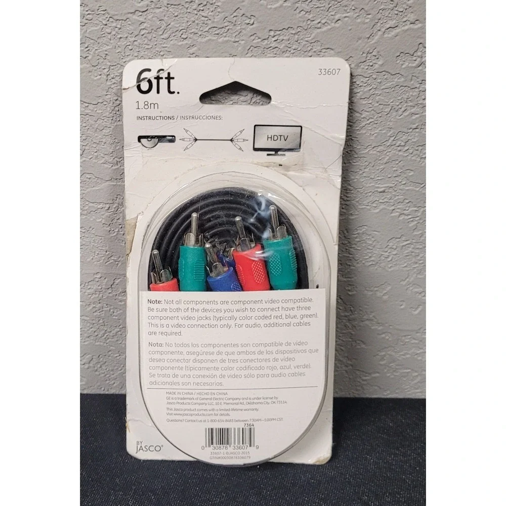 GE-branded 6ft Component Video Cable (model 33607) - New Open Package